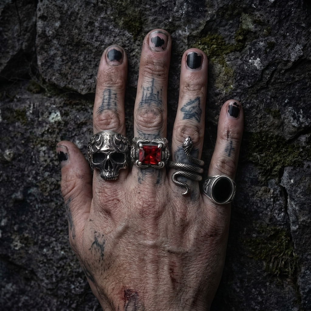 Hand wearing stacked stainless steel rings