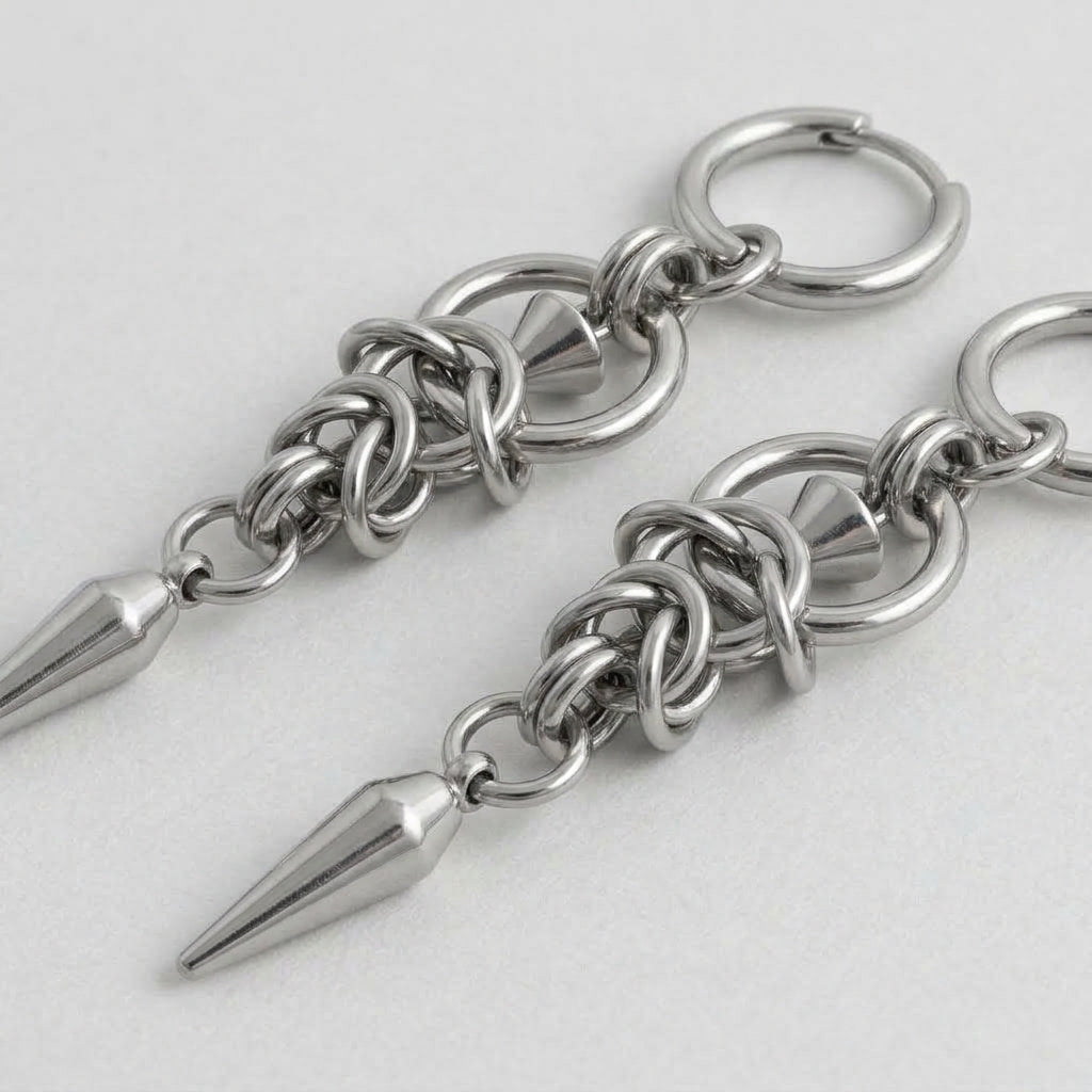Chainmail Knot Spike Earrings