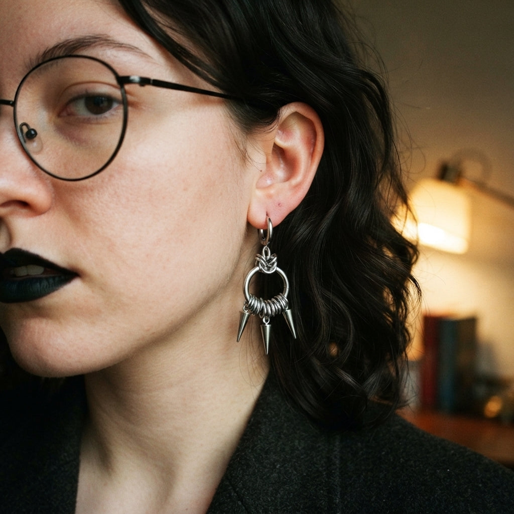 Chainmaille O-Ring Triple Spike Hoop Earrings