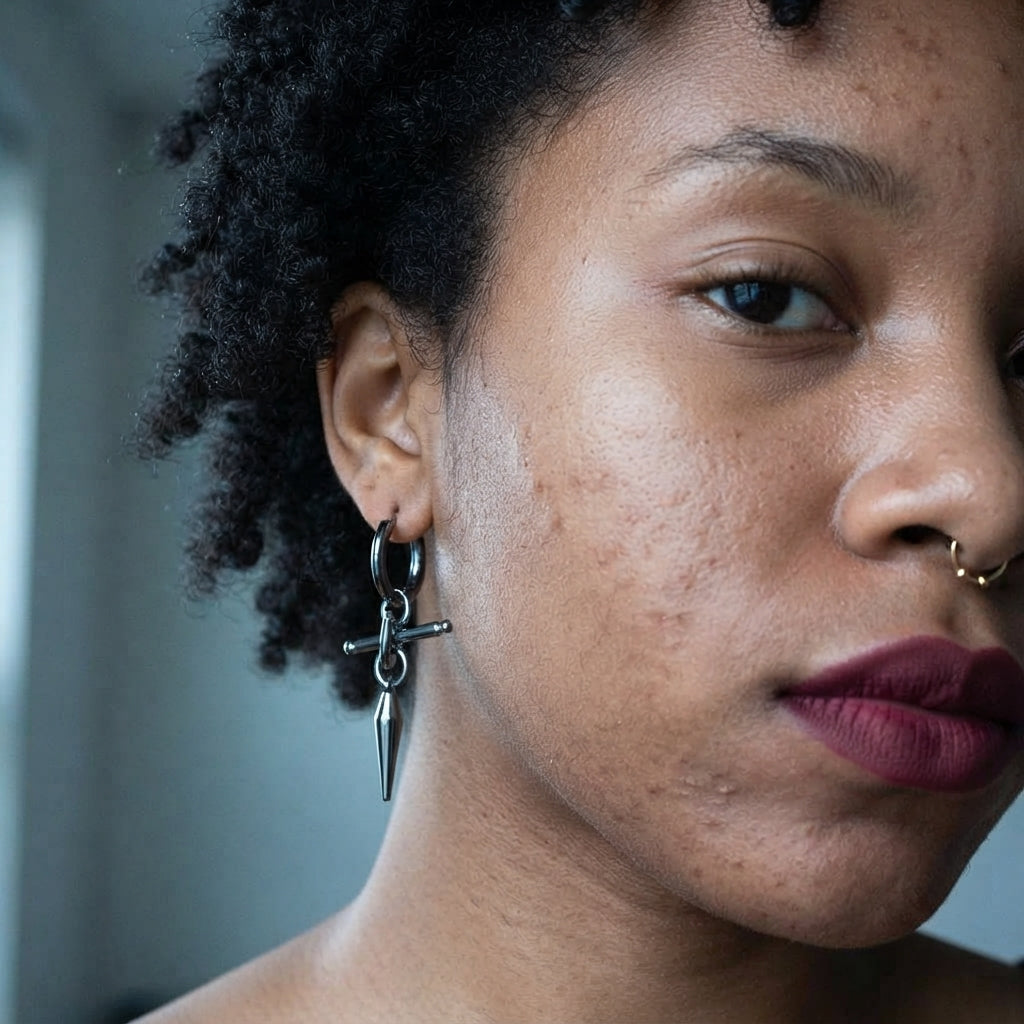 Gunmetal Mismatched Barbell & Spike Huggie Earrings