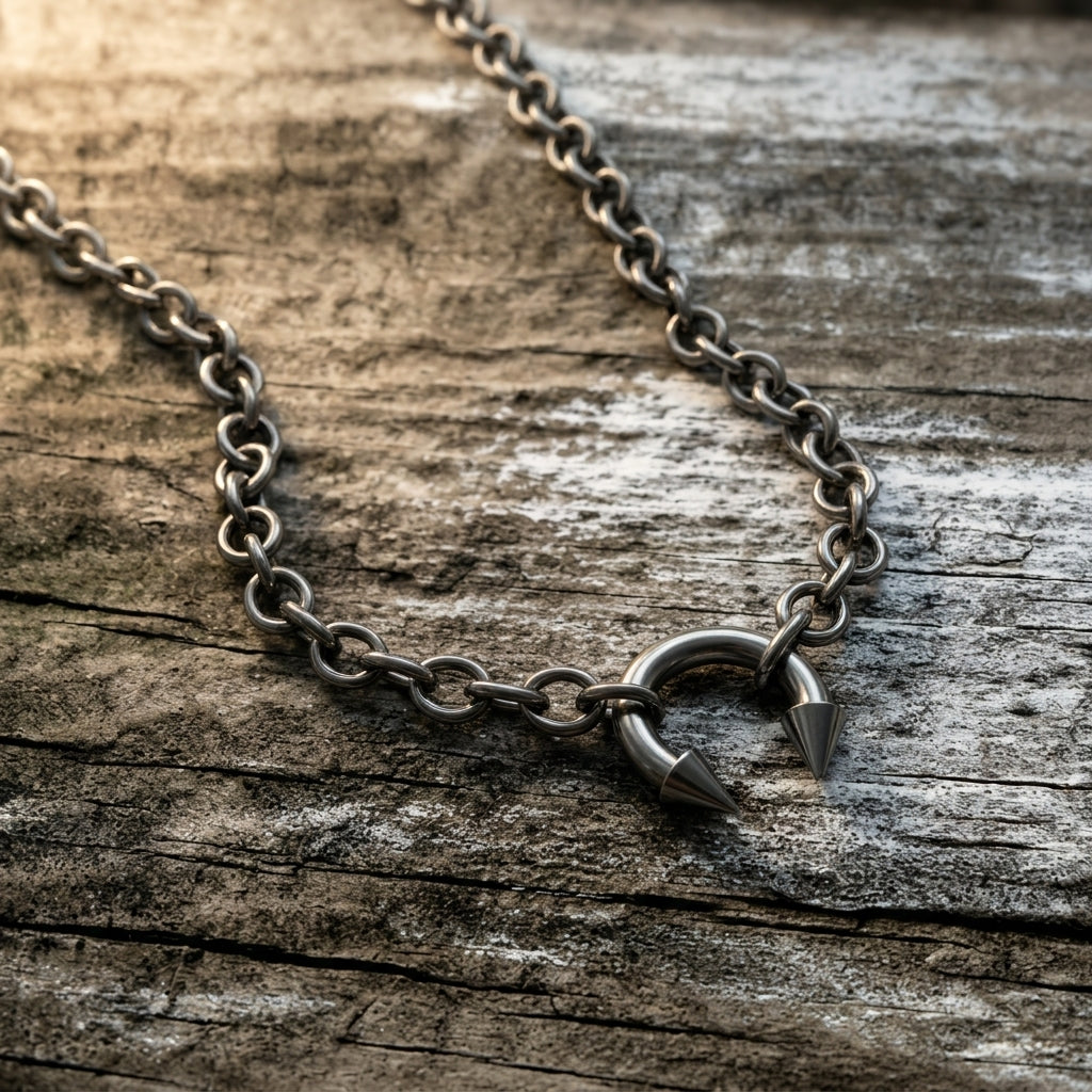 Spiked Horseshoe Barbell Chainmail Choker