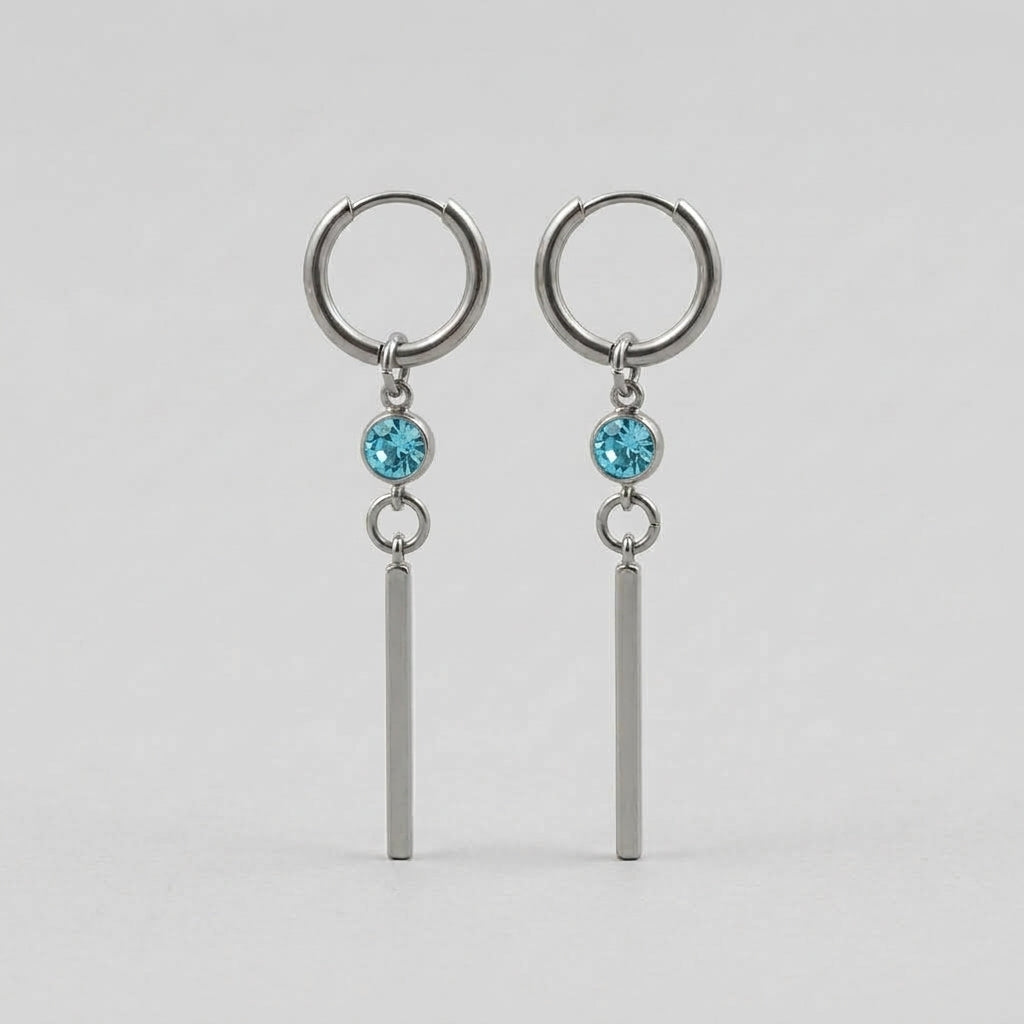 Aqua Crystal Long Bar Drop Hoop Earrings