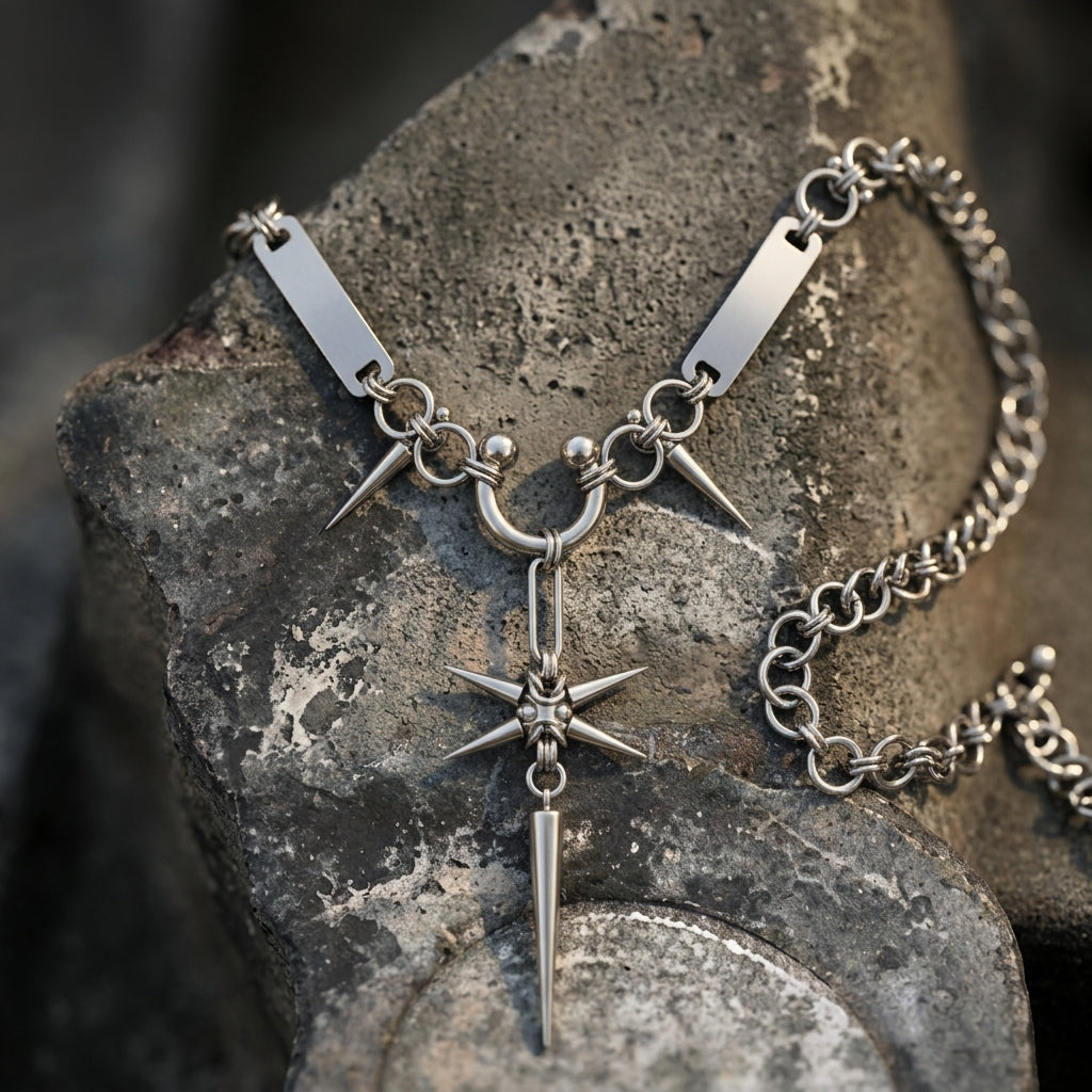 Spiked Starburst Dagger Chainmail Necklace