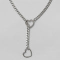 Silver Open Heart Ring Lariat Curb Chain Necklace