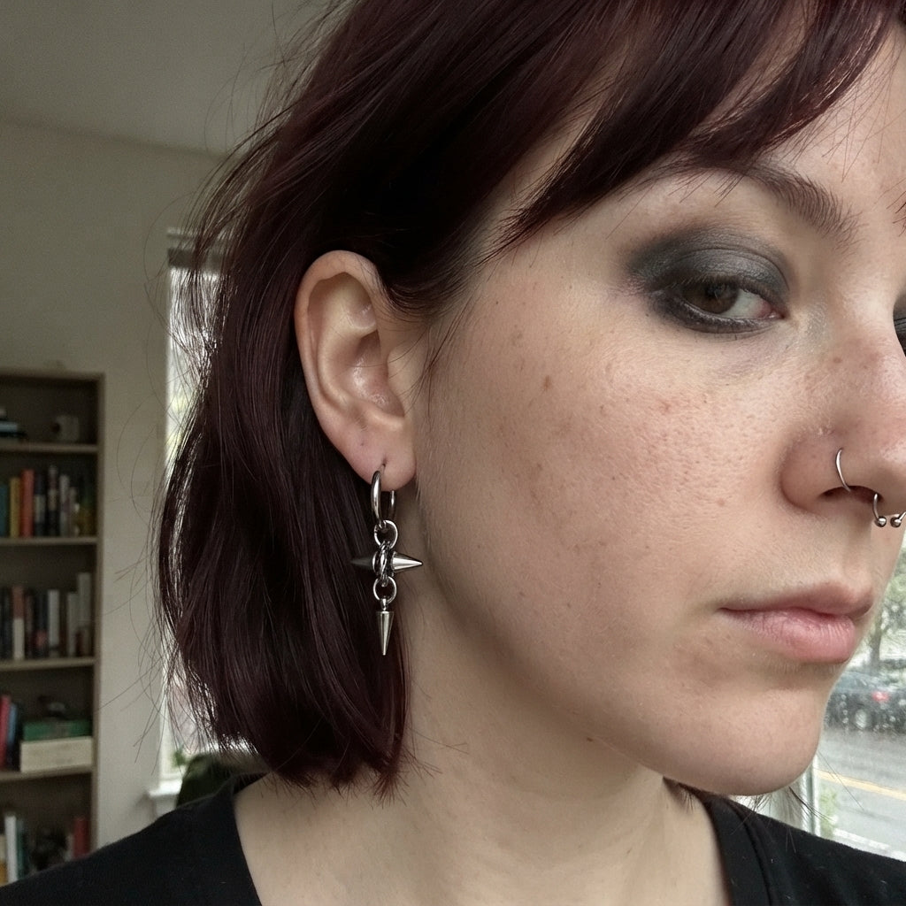Twisted Ring Cross Spike Charm Hoop Earrings