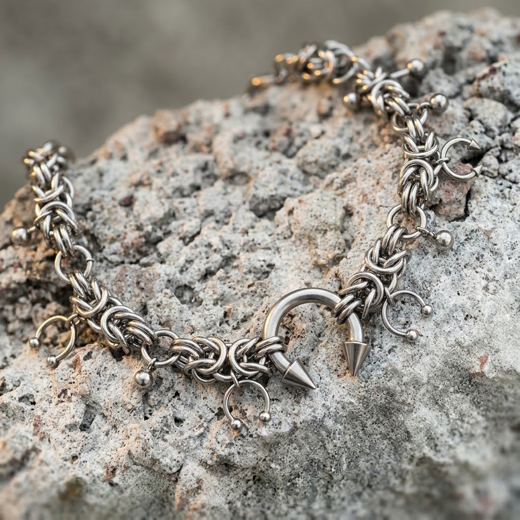 Horseshoe Spike Barbell Byzantine Chainmaille Choker Necklace