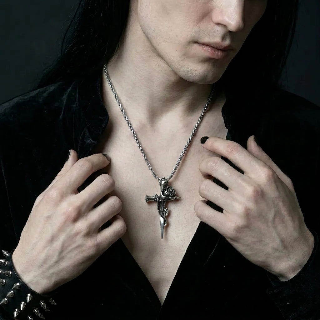 Thorn Rose Cross Necklace