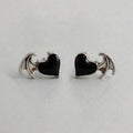 Dark Heart Takes Flight - Black Enamel Winged Heart Stud Earrings