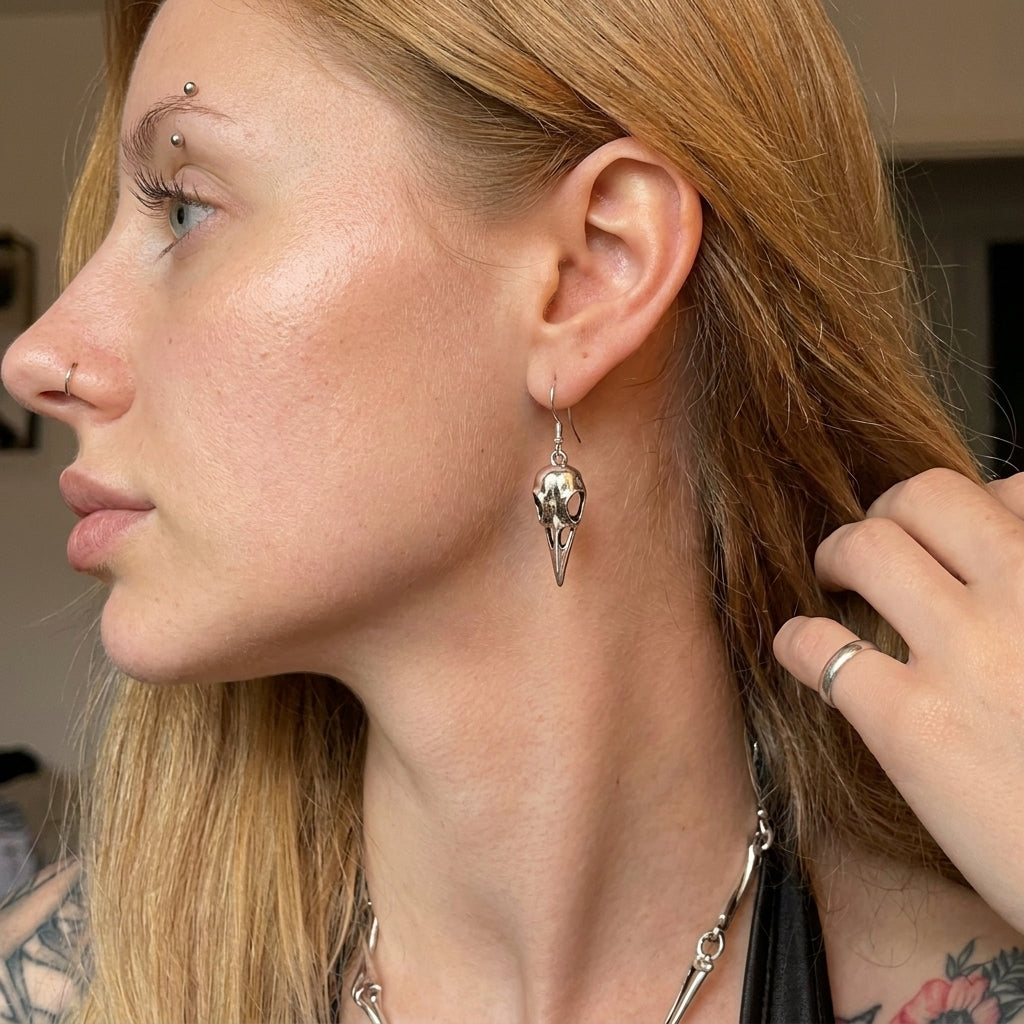 Raven Skull Dark Omen Earrings