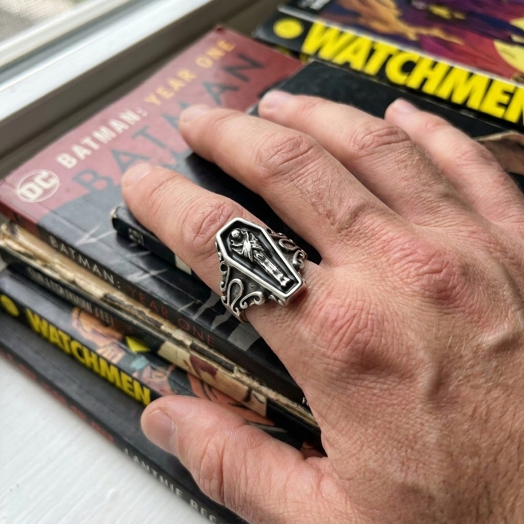 Grim Reaper Coffin Signet Ring