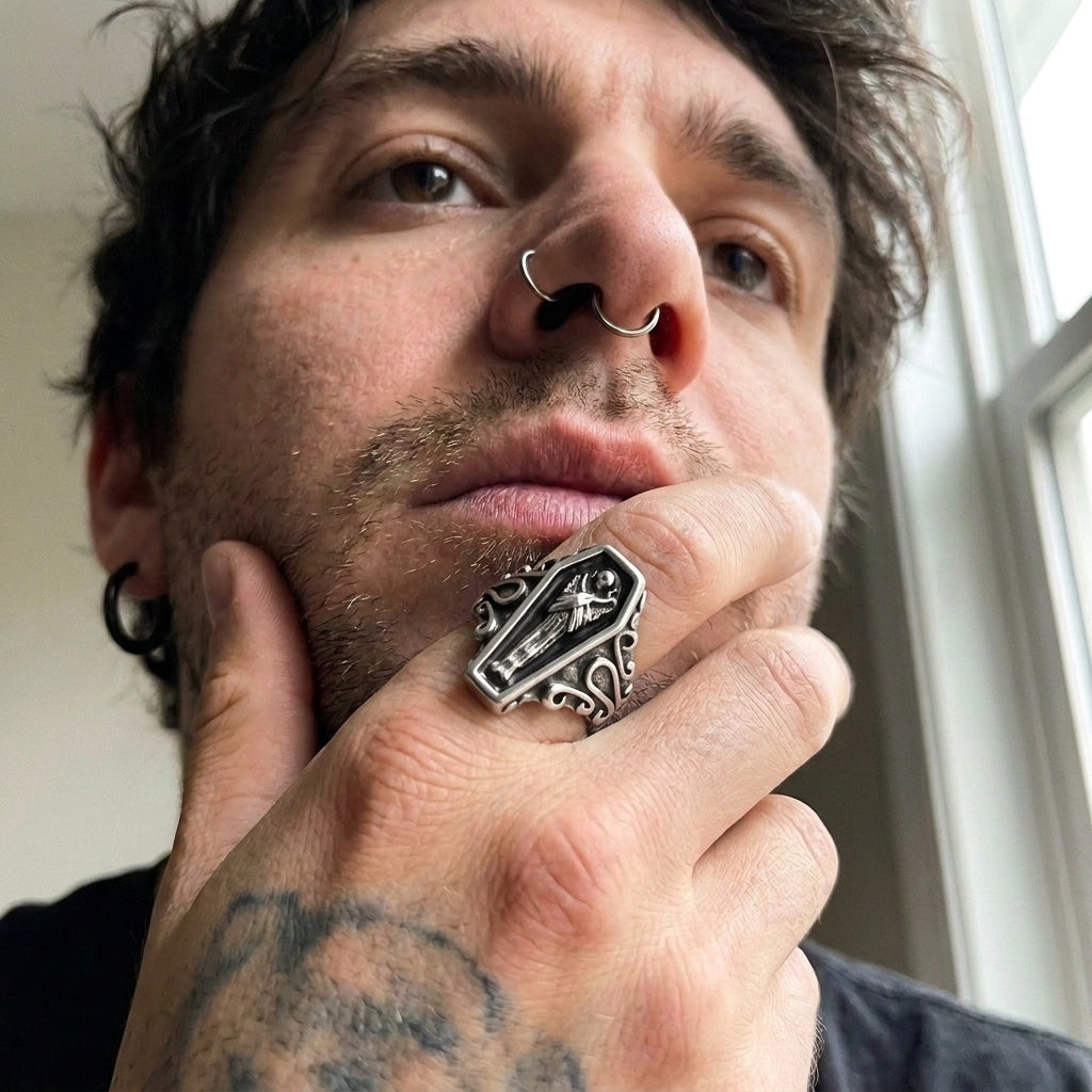 Grim Reaper Coffin Signet Ring