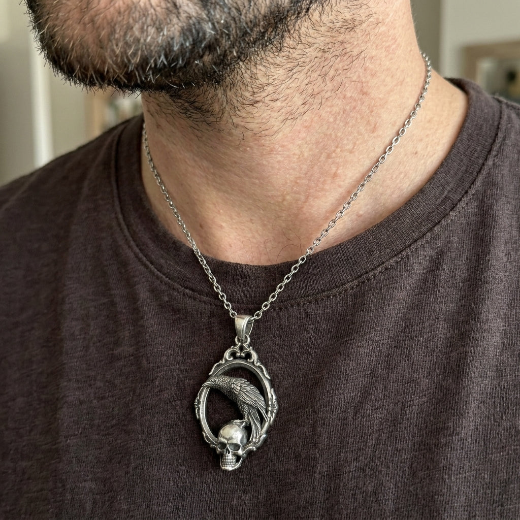 Raven & Skull Frame Necklace