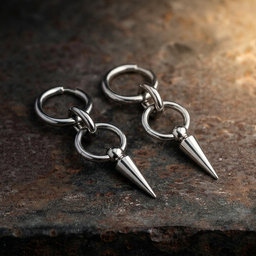 Oorringen met grove ringschakels en puntige hanger