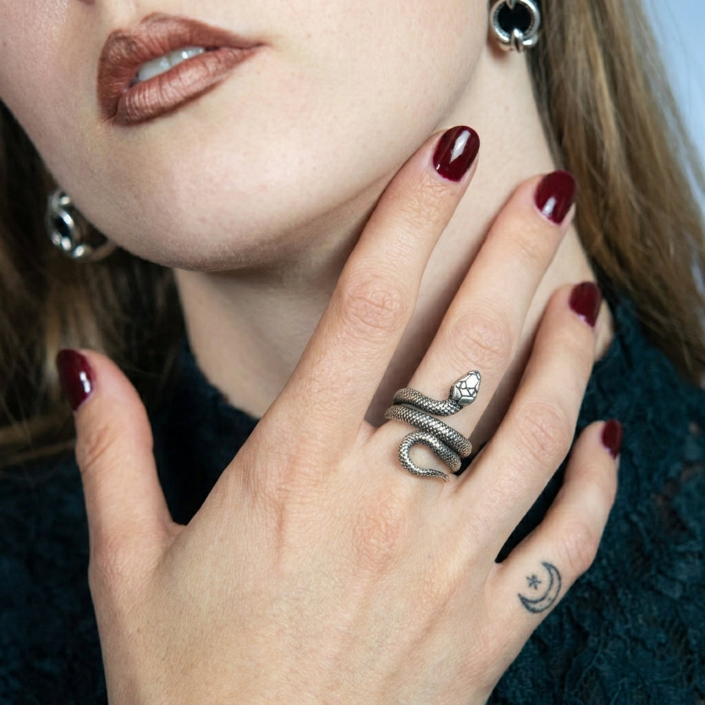 Antique Silver Wrap Snake Adjustable Statement Ring