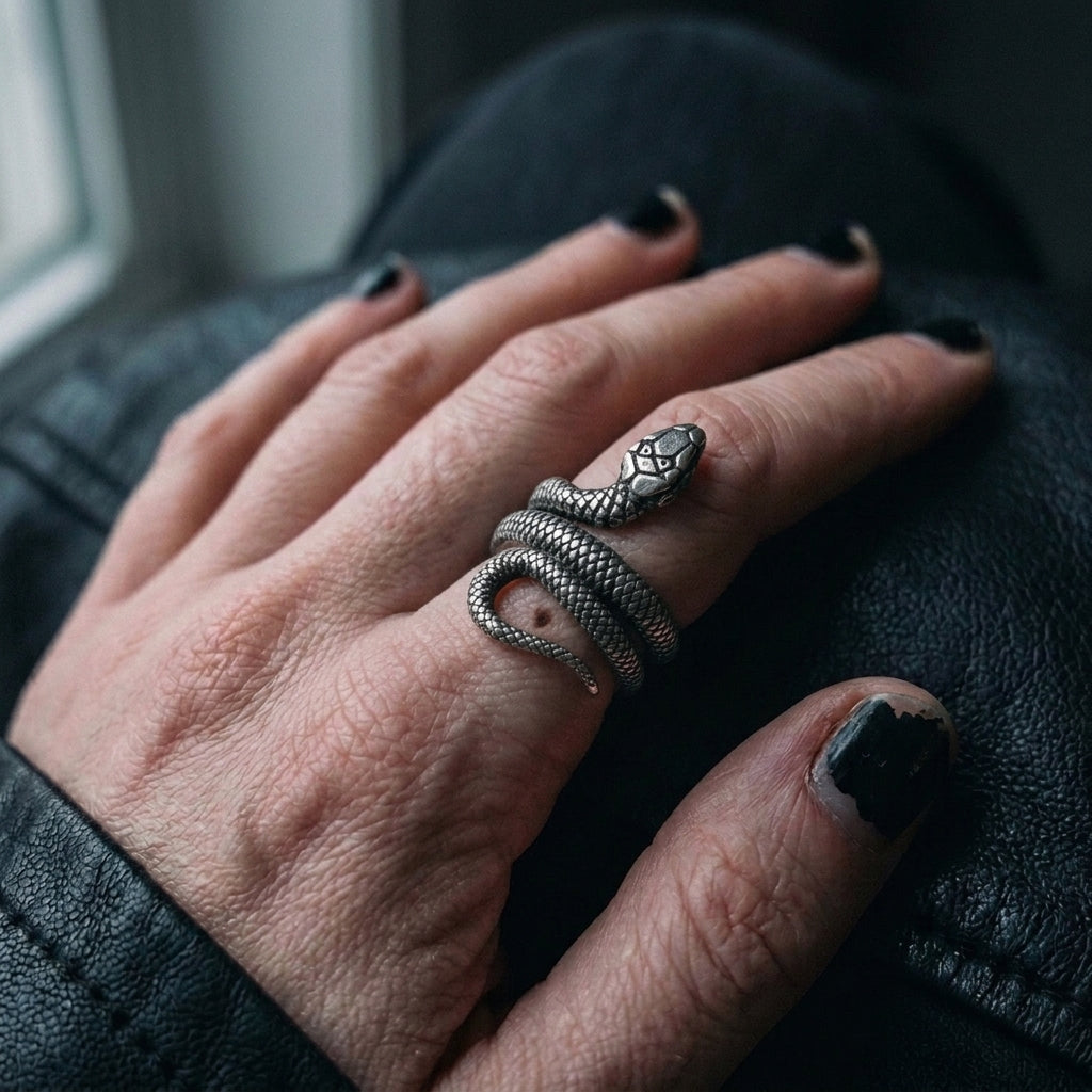 Antique Silver Wrap Snake Adjustable Statement Ring