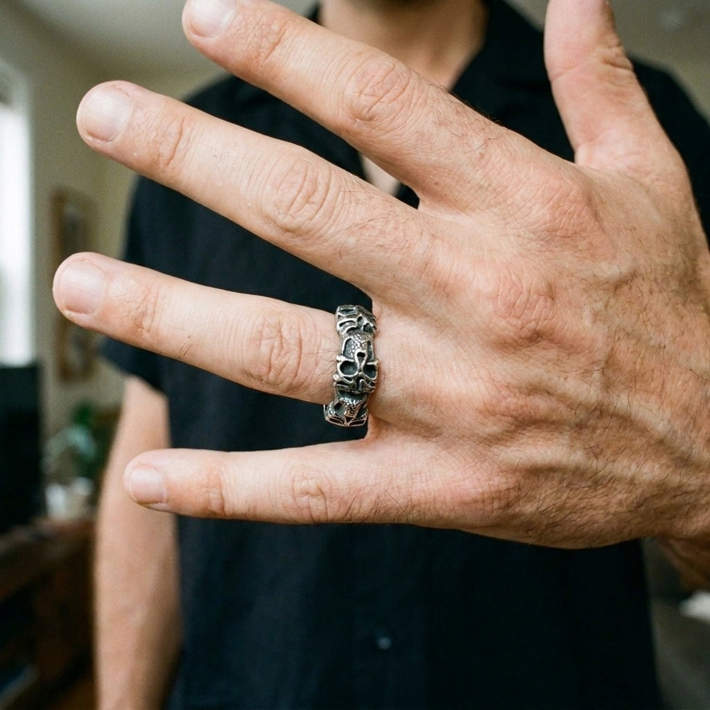 Cracked Skull Eternity Band Ring