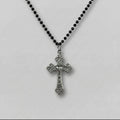 Black Bead Rosary Floral Heart Cross Necklace