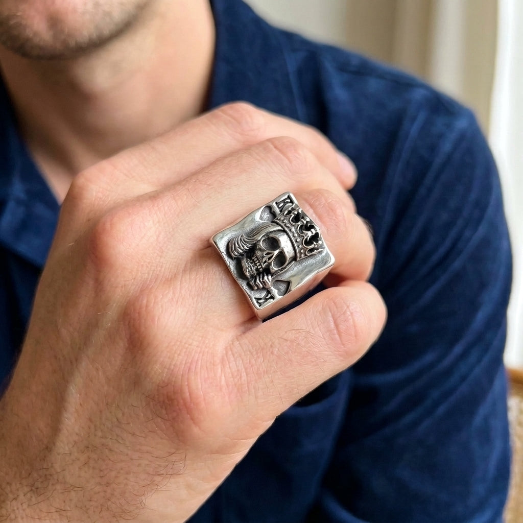 King of Spades Skull Playing Card Statement Ring