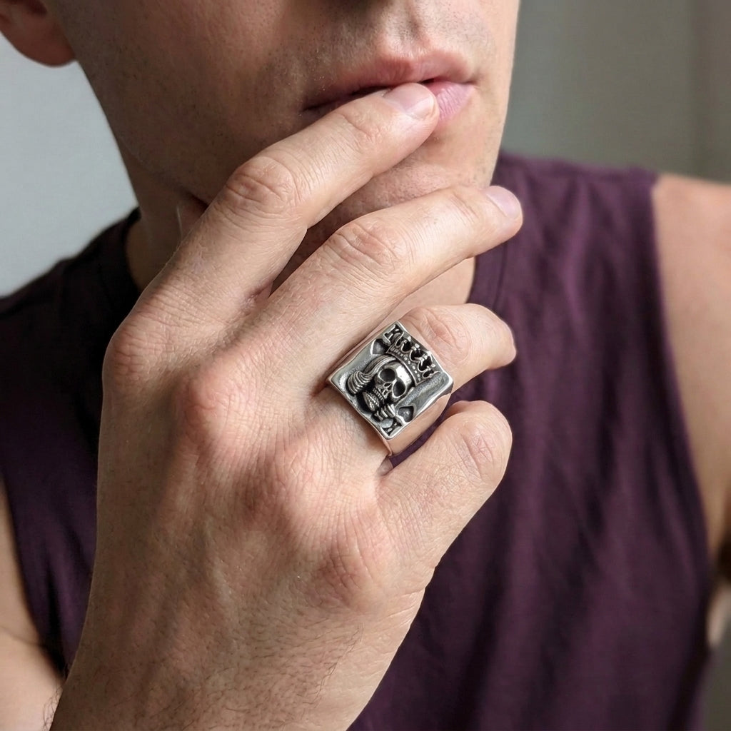 King of Spades Skull Playing Card Statement Ring