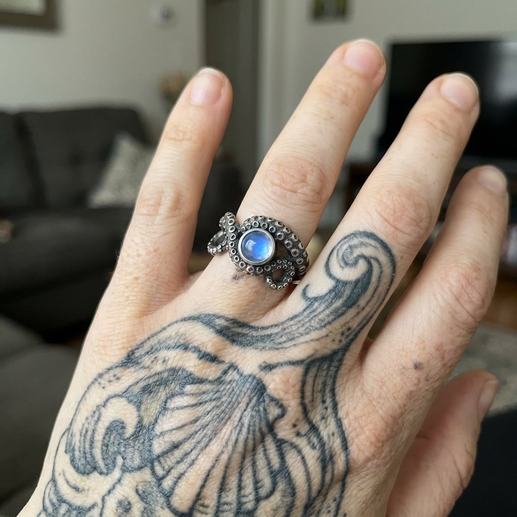 Moonstone Octopus Tentacle Ring