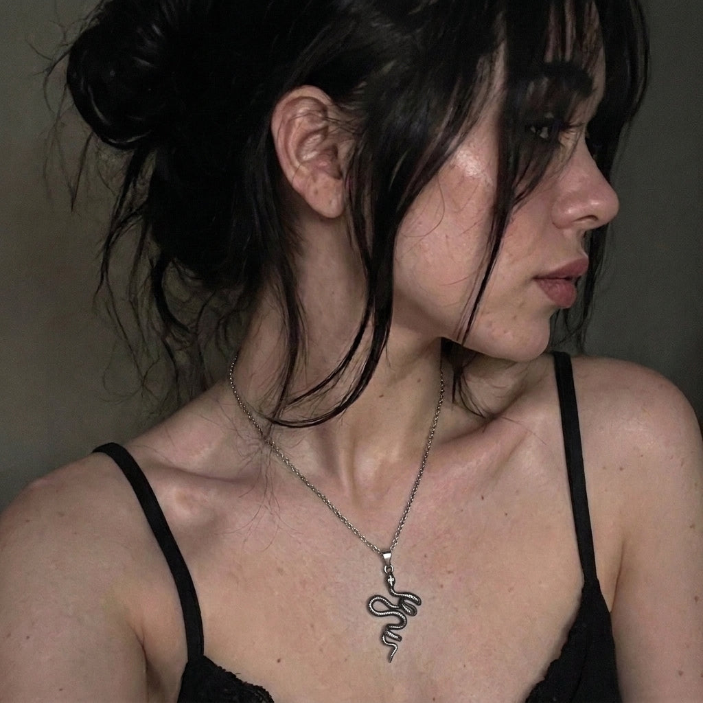 Oxidized Silver Snake Pendant Necklace