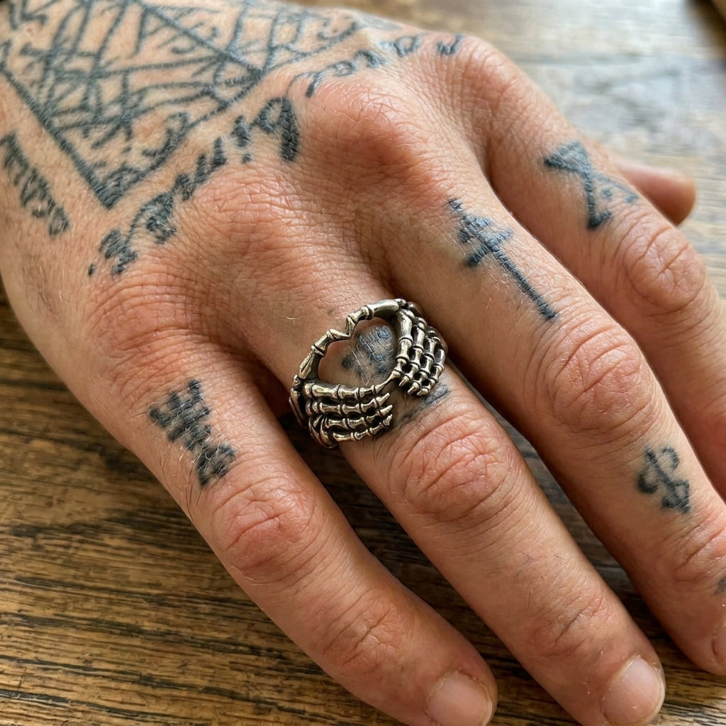 Skeleton Hands Heart Ring