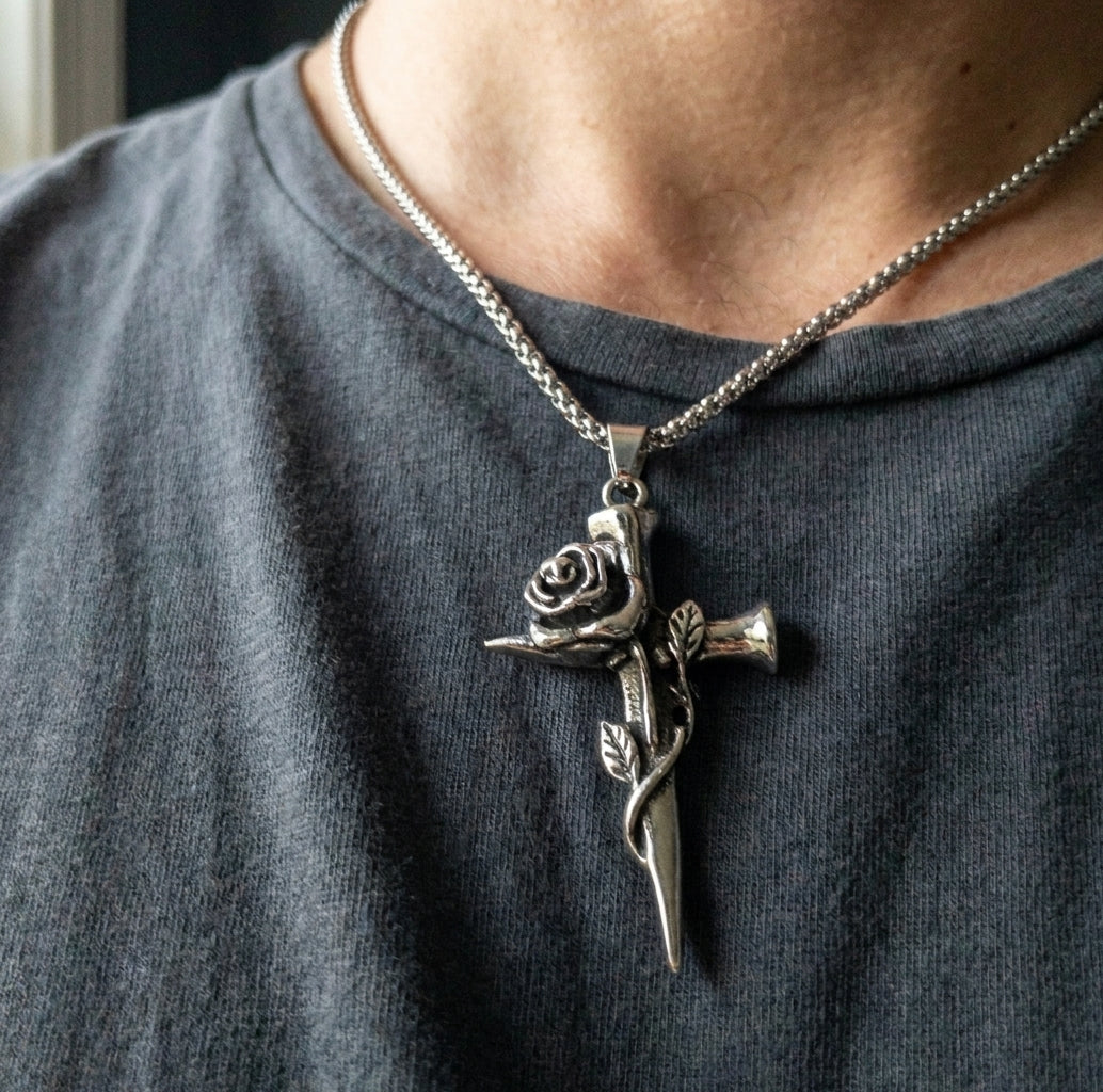 Thorn Rose Cross Necklace