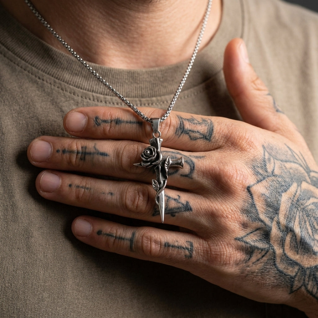 Thorn Rose Cross Necklace