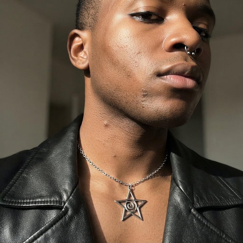 Hypnotic Spiral Open Star Pendant Necklace