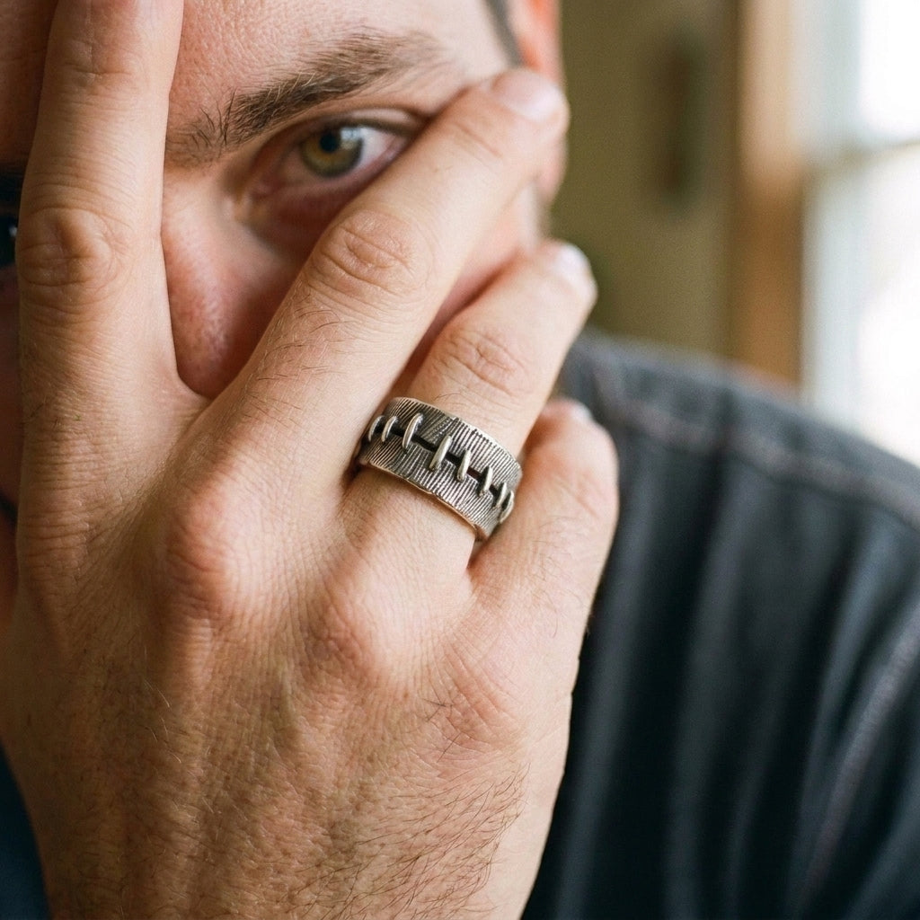 Stitched Wound Texture Wide Band Ring