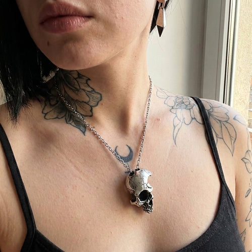 Cracked Moon Skull Pendant Necklace