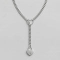Silver Heart Padlock Ring Lariat Curb Chain Necklace