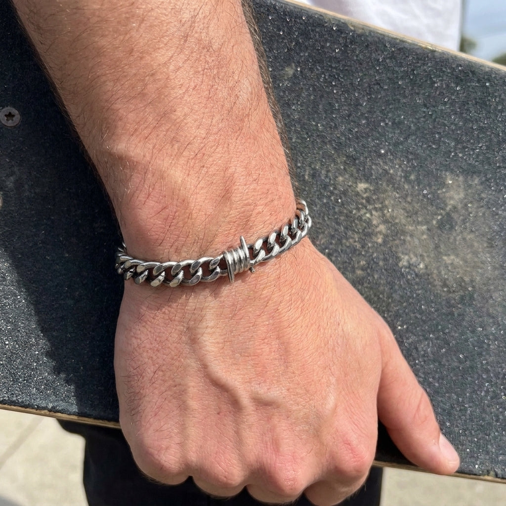 Barbed Wire Cuban Link Chain Bracelet