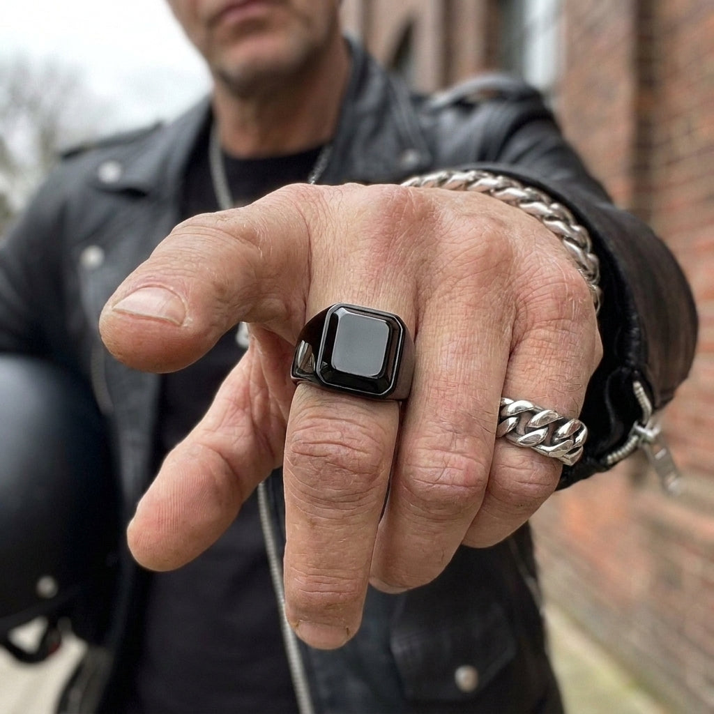 Matte Black Cushion Stone Ring