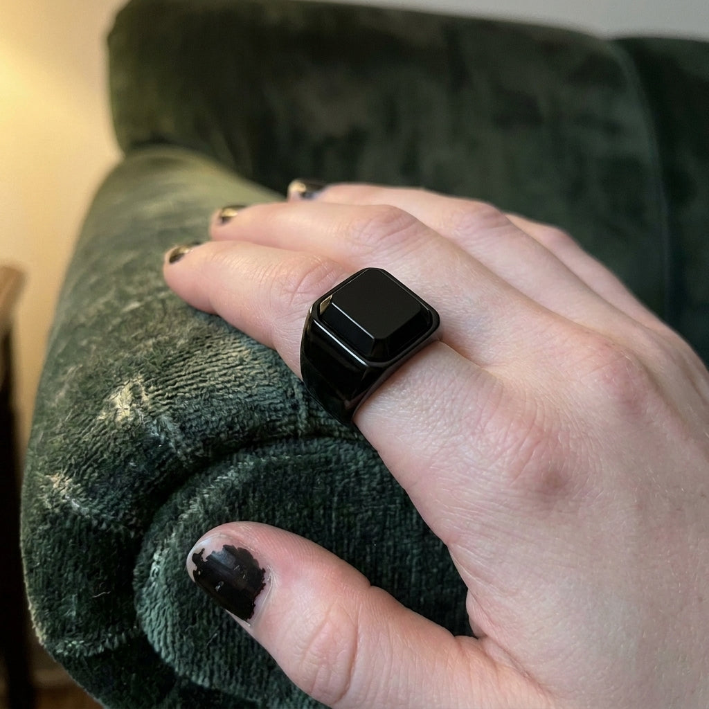 Matte Black Cushion Stone Ring