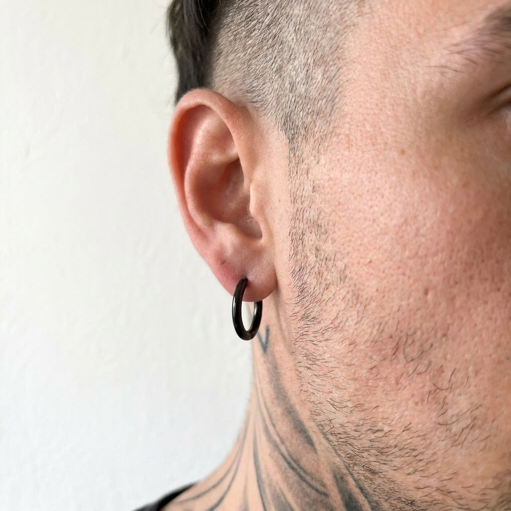 Black Goth Chunky Hoop Earrings