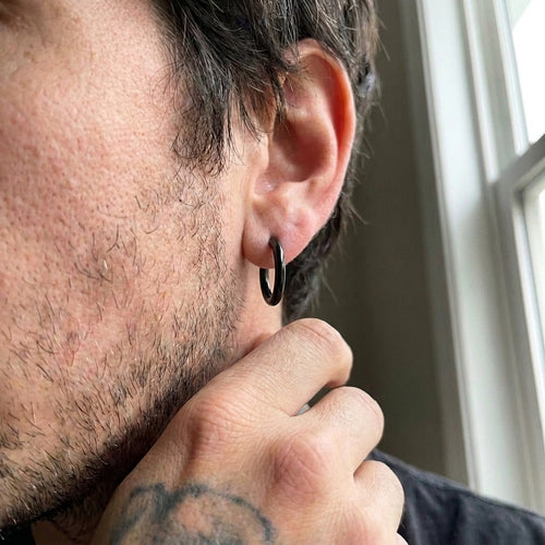 Black Goth Chunky Hoop Earrings
