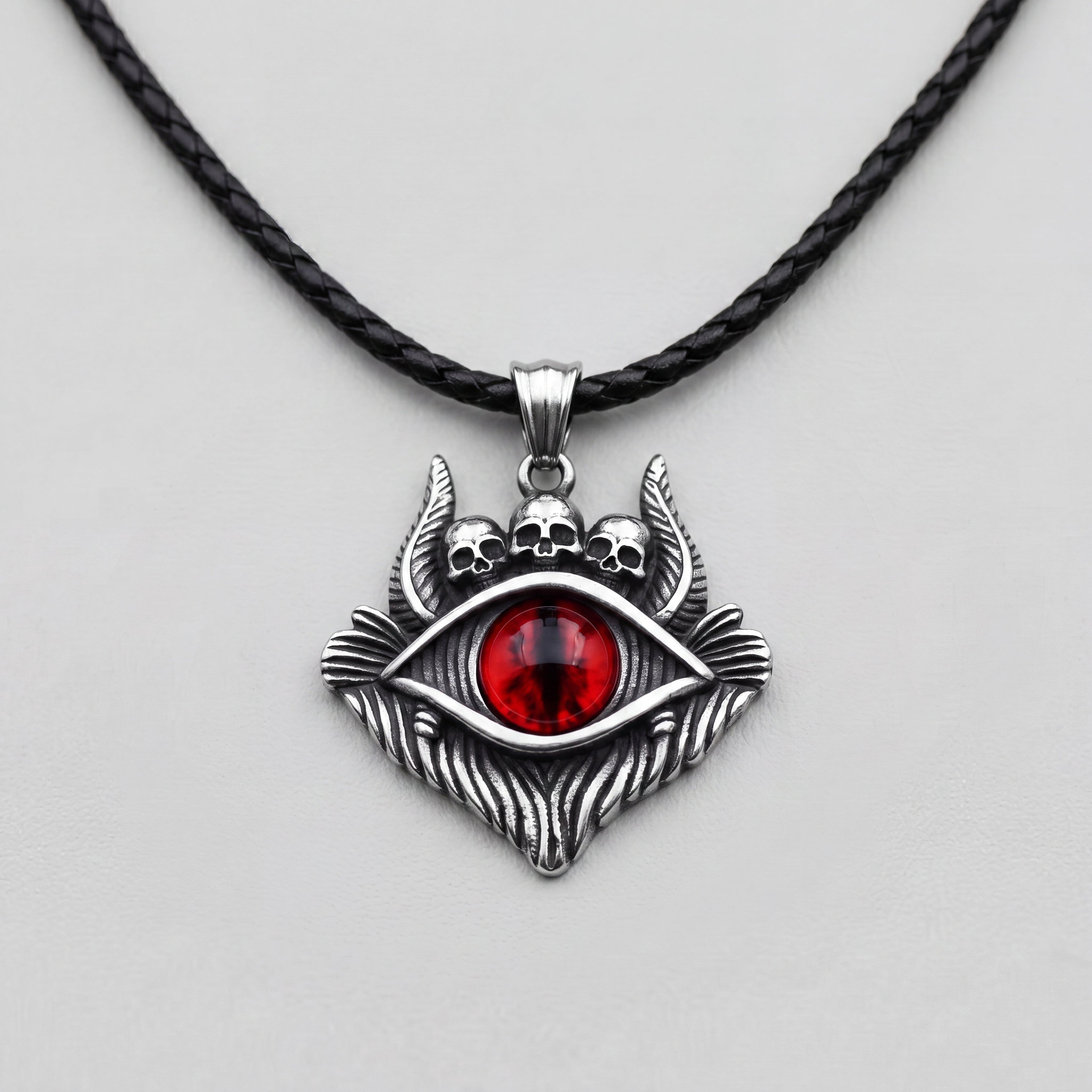 Dragon Eye Pendant with Skulls – Red Gemstone Necklace