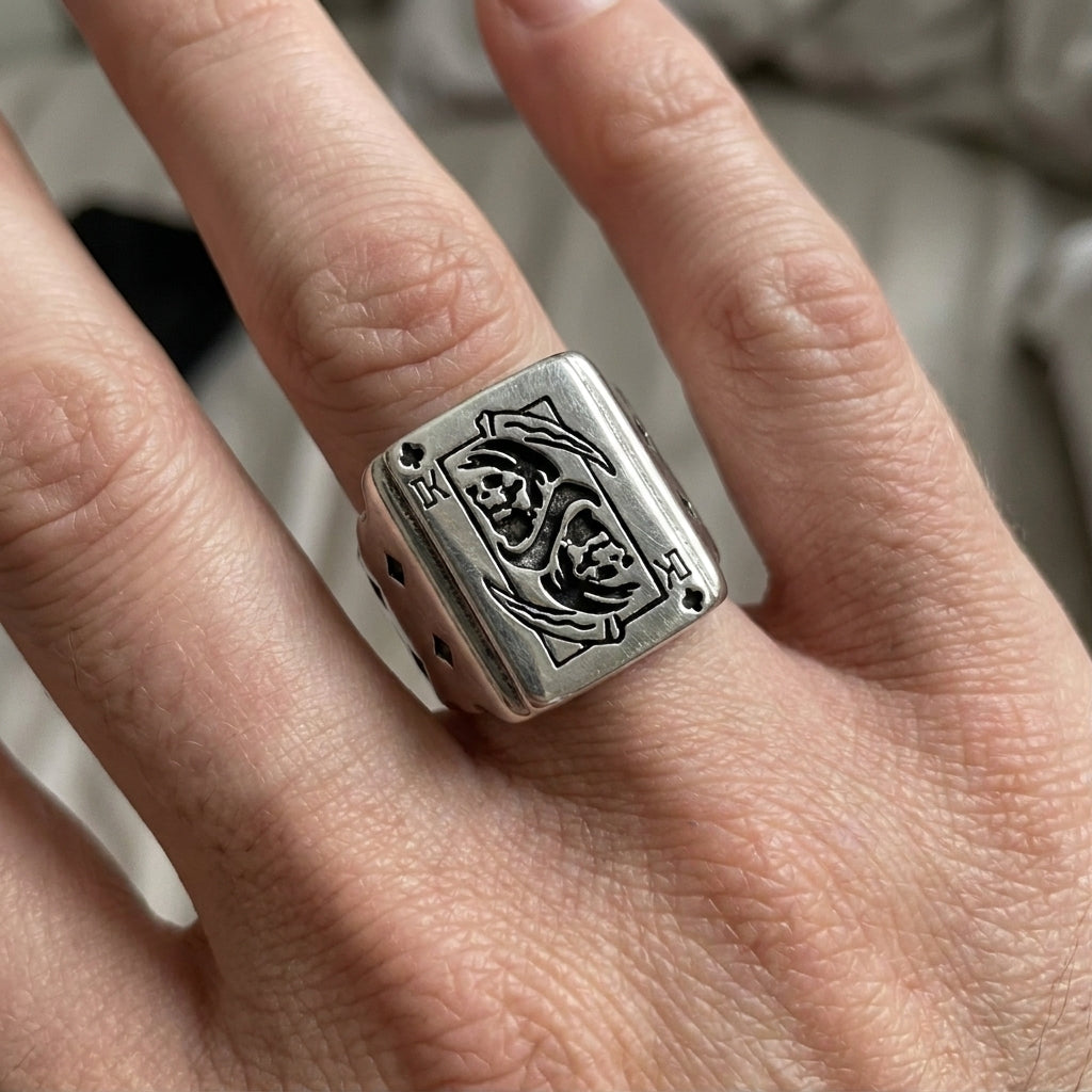 King of Clubs Grim Reaper Card Statement Ring