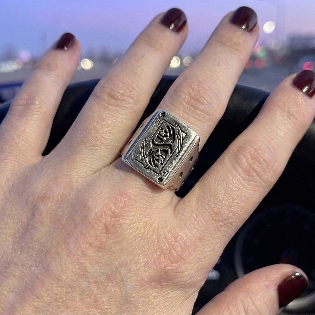 King of Clubs Grim Reaper Card Statement Ring