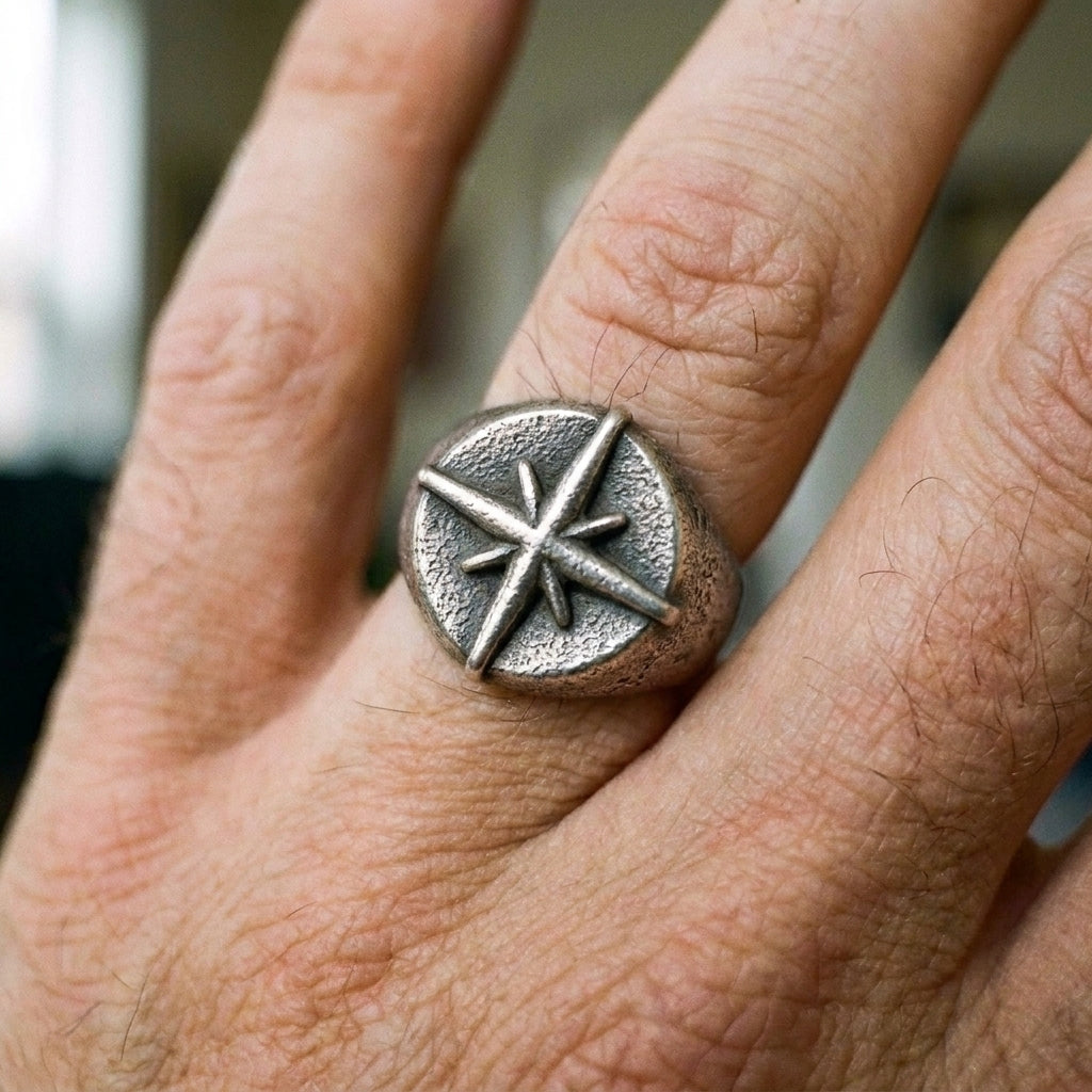North Star Compass Rose Signet Ring