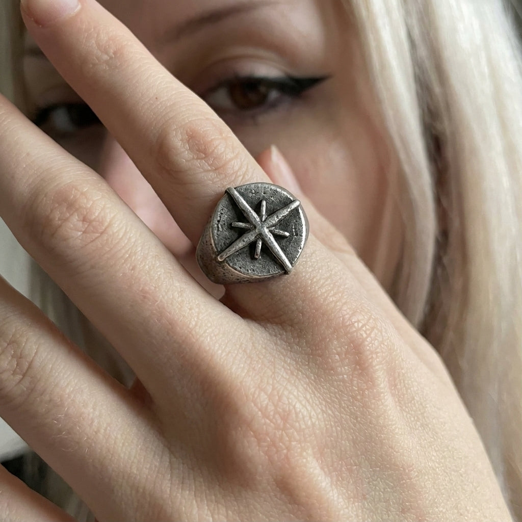 North Star Compass Rose Signet Ring
