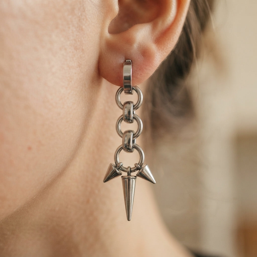 Triple Spike Rolo Chain Drop Earrings