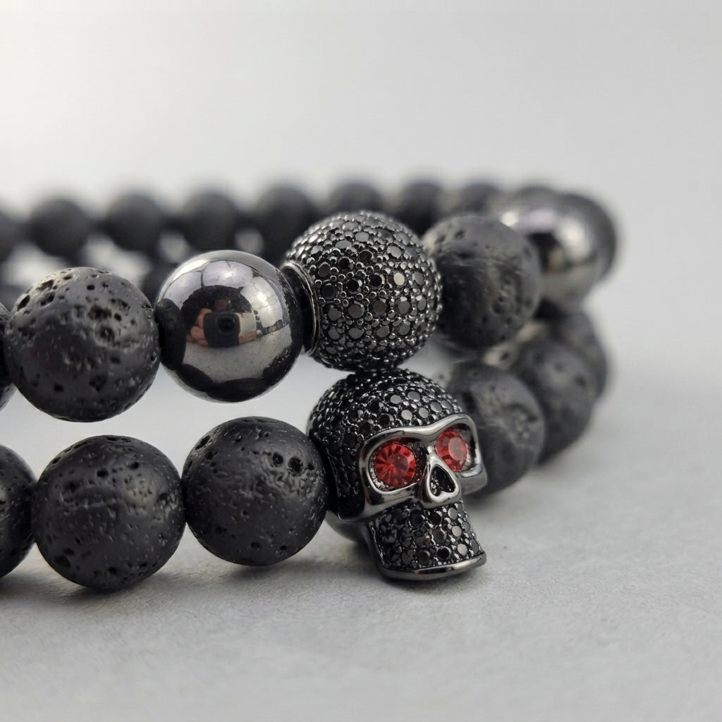 Skull Beaded Bracelet Set Red-Eyed Skull Bracelet Set