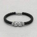 Twin Skull Black Braided Leather Bracelet