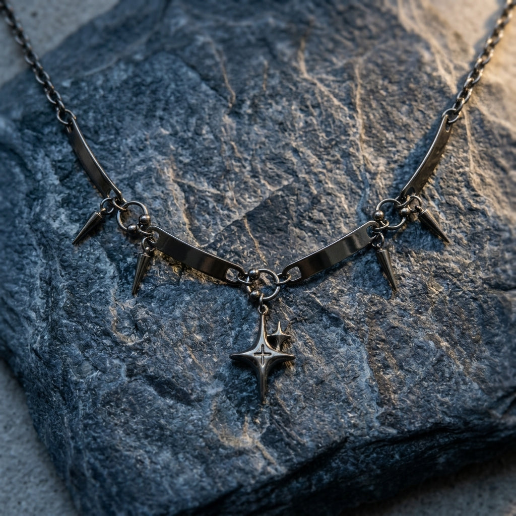 Sparkle Star Spike Bar Link Choker Necklace