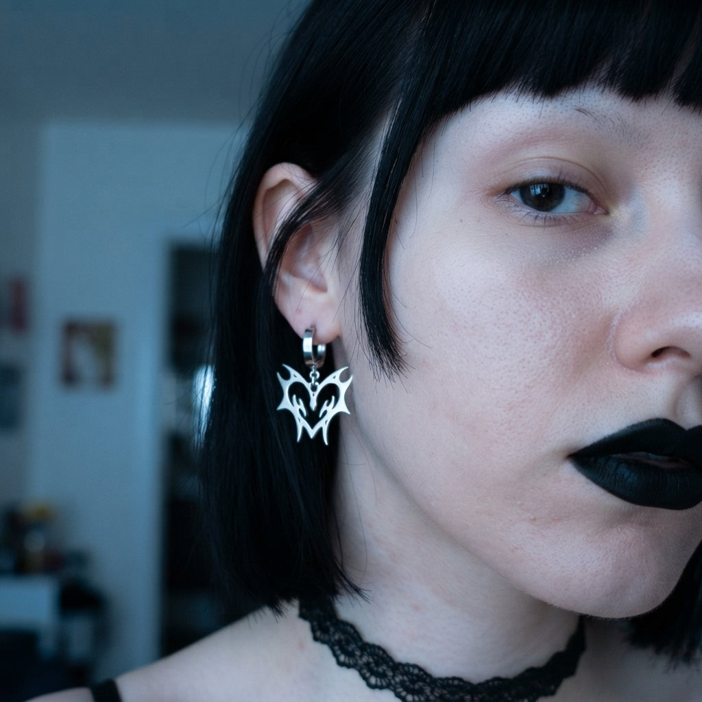 Tribal Flame Heart Huggie Earrings