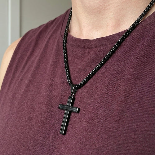 Bold Black Cross Pendant Necklace