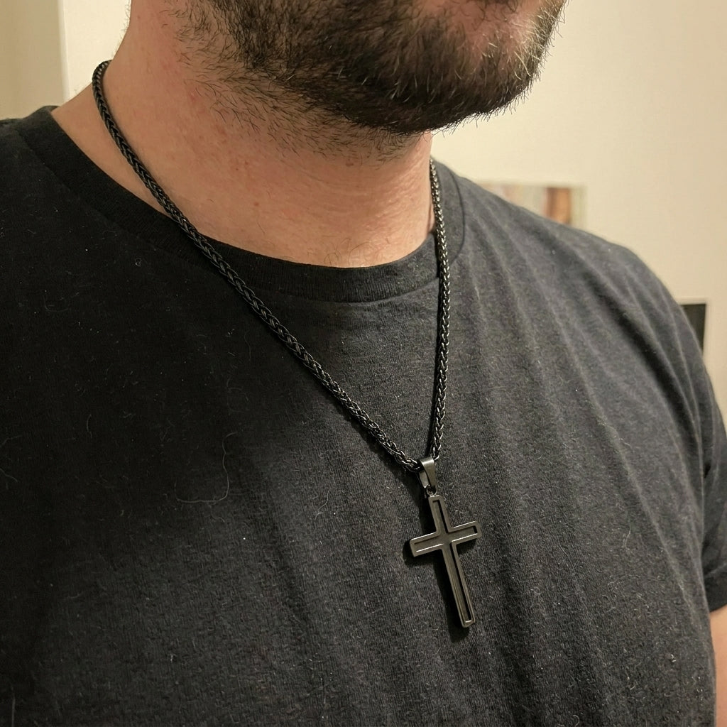 Bold Black Cross Pendant Necklace