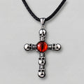 Skull Cross Necklace with Red Dragon Eye Pendant